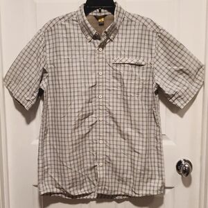 Eddie Bauer Men's Button Down Plaid White/Gray Short Sleeve Shirt - Size Medium